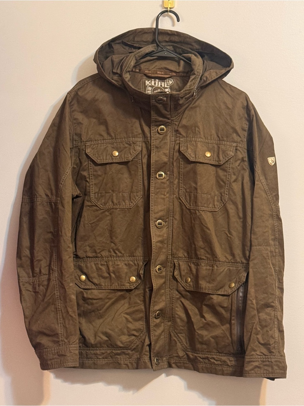 KÜHL Kollusion 1040 Men’s Medium Brown Waxed Utility Field Jacket Hood